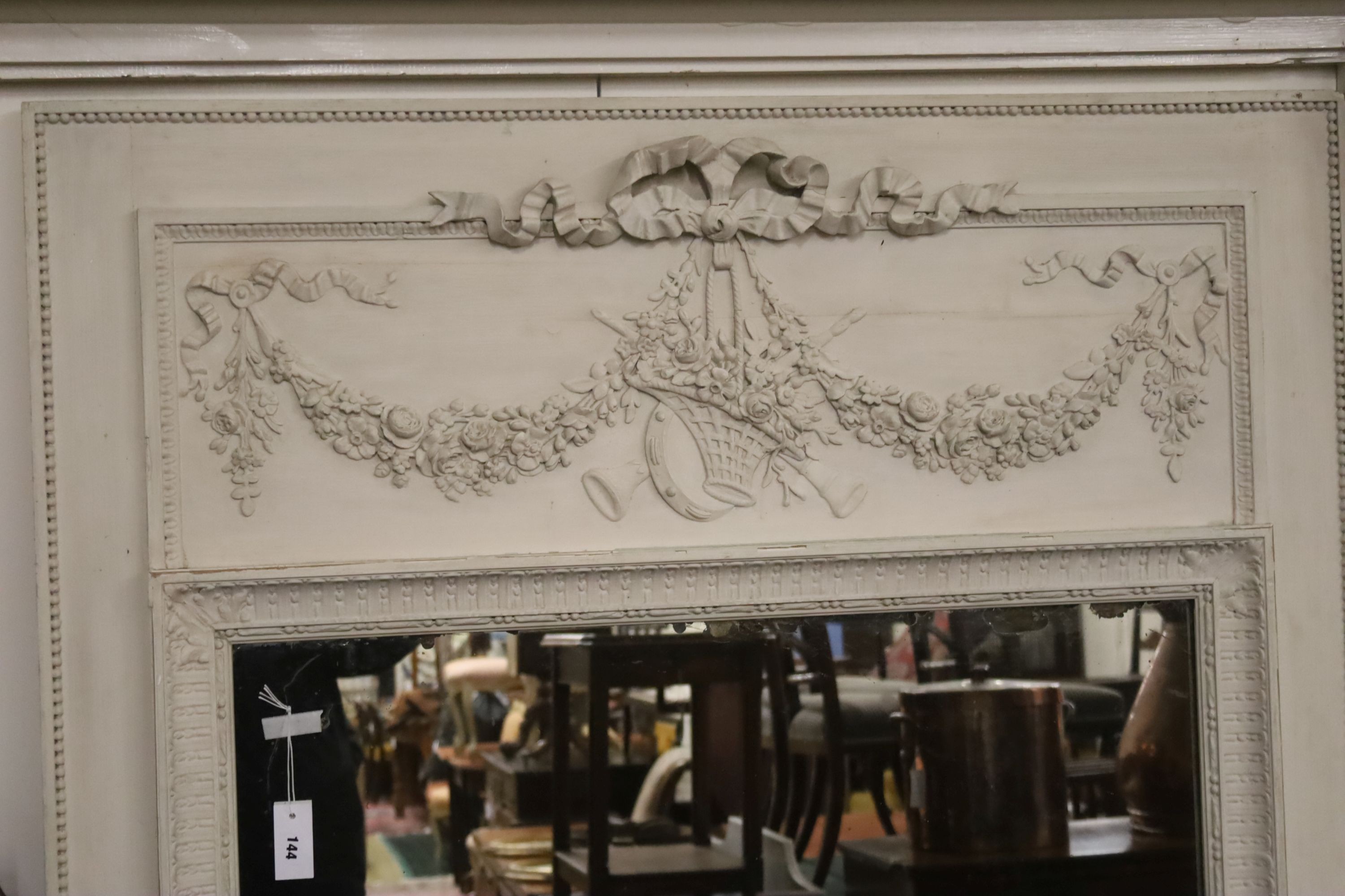 A French 19th century painted trumeau mirror, width 128cm, height 196cm